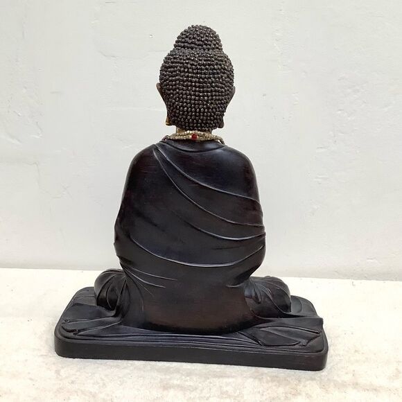 BUDDHA SCULPTURE GOLD LEAF ACCENT BEAUTIFUL SERENE FACE - Picture 3 of 3